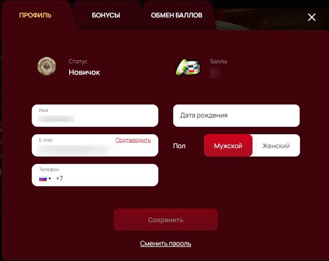 Кабинет игрока